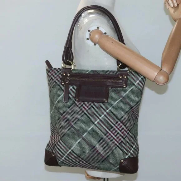 BURBERRY Nova Check Tote Bag Wool Green Gold